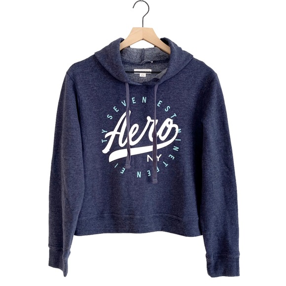 Aeropostale Heather Navy Cropped Hoodie - Picture 1 of 8